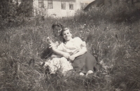 Emma (right) with a friend in Nové Zvolání, 1952