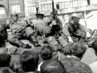 Crews of Warsaw Pact troops in front of the main railway station in Brno 