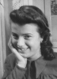 Portrait of Eva in the office of a textile shop, Prague, 1944 