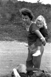 Ona a walk with the children, Prague, 1959