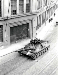 Soviet tanks on Dornych Street in Brno 