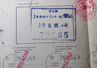 Snímek vlakové jízdenky z Janovic, z vojny směr civil