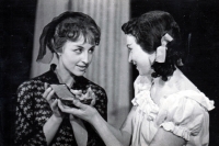 Marie Viková and Nina Divíšková on stage in the Petr Bezruč Theatre. Around 1960