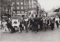 Stávkující na Václavském náměstí 1989