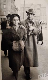 With his sister on a walk through the liberated Bratislava, 1945