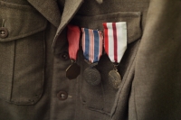 The decoration of the witness’s father Josef Olšaník for valor, military commemorative medals, medals of the Czechoslovak international partisans’ brigade