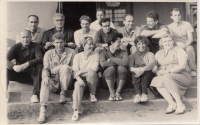 The department of Physical Education, Faculty of Education in Ústí nad Labem. Josef Bubeník (the first from the top left) as an organizer of a military education course; second from the left Prof. Vladimir Hanak. Ústí nad Labem, Second half of the 1960s.