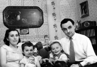 Karel Fiedor with his wife and children / Třinec / 1960