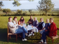Ema Kletzenbauerová (3rd from right) with husband (4th from right) and family, around 1990