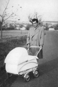 Jaroslava Klásková's husband with their first child, ca. 1959