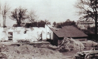 Karel Malík's bombed-out farm in the neighbourhood of Matějovi, 1945 