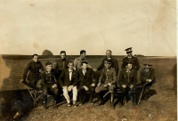 Václav Kouklík in the first row, second from left. With friends at the airport, Polná 1930