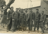 Working group from the quarry in Prachovice in 1953, Zdeněk Brom is second from the left