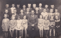 School photograph from the basic school in Pavlov, Narcis Tálský in the third row, fourth from the left