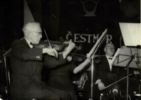 Václav Kouklík (front right) playing violoncello in the Polna orchestra, beginning of 1960s