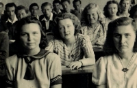 Vlasta (2nd row centre) as a student of the Business academy in Třebíč 1946