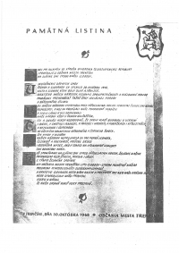 listina ukrytá v koreňoch lipy slobody, zasadená 30.októbra 1968 na Mierovom námestí v Trenčíne