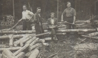 18-year-old Jaroslav Vašek with colleagues working in the forest