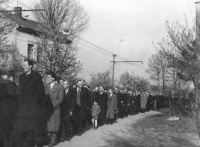 The funeral of Jiří's father Bohuš Bárta, 1953