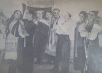 From a play by Martin Borula, from a camp in Kirov Oblast, Josip Melnyk (probably) first from the left, dressed up as a woman 