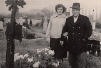 Jaroslava Řeháková with her father at her mother's grave (she died in 1951 at the age of 51)