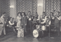 Milan Vaňura playing the piano at the dance orchestra in 1963