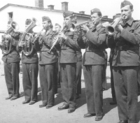 Milan Vaňura with the band at the AEC in Ostrava on May 1, 1954 