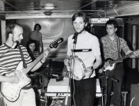 Václav Vašák with Beatus, the first band in Prague in which he played. A concert on the steamboat Vyšehrad. 1971