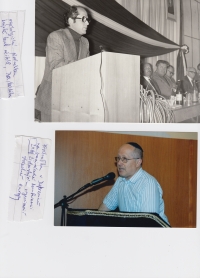 Archív pamätníka- fotografie pamätníka na pedagogickej prednáške (osemdesiate roky) a na prednáške v Debrecíne (2010).
