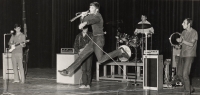 The Keepers band with Václav jumping while serving in the army in Nové Mesto nad Váhom. 1969