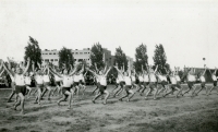 Exercise of Břevnov Sokol, Prague-Mariánka, Jaroslav Müller sixth from the right, circa 1945