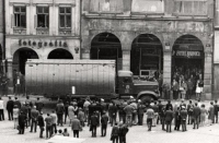 A Soviet cistern passes through the Liberec Warriors for Peace Square (now Edvard Beneš Square), August 21, 1968