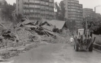 Demolition of the old quarter and construction of a new housing estate above Na Bídě Street, before 1989