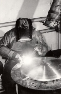 Welder, working photo from before 1989
