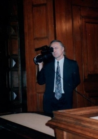Václav Toužimský during a video recording in the ceremonial hall of the Liberec City Hall, circa 2000