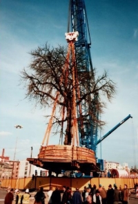 Moving of the memorial tree before the construction of the new Forum shopping center in Liberec