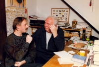 Interviewing [historian] Zdeněk Mahler in his home. 2000