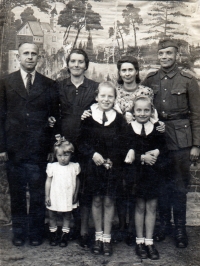 The Malý family and the Andrš family, Lydia's mother on the right, 1944 