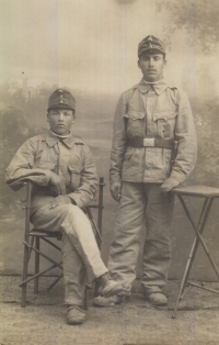 The witness's father Jan Skřipka served in the First World War (standing soldier)