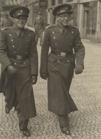 Jiří Sklenář on the right, uncle of a witness, sentenced to six years in an unjust trial in 1955, Prague around 1946