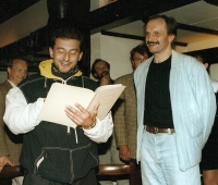 Křest první knihy Václava Vašáka Jó, to tenkrát..., kmotr Ondřej Vetchý, 1995