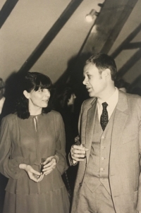 With her husband at the exhibition opening