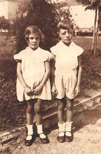 Kitty Gald with her brother Kurt, Znojmo, 1940s.