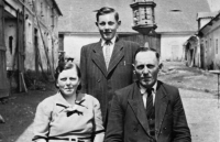 With his parents, Anna and Josef, at their farm in the village of Krtín, the 1950s 