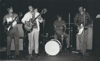 The Academia band, Jan Skrbek on the right with a bass guitar, 1971