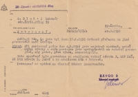 Certification of workplace transfer of witness' husband, Lubomír Blažej, to a workplace at the blast furnace for his participation in a strike.