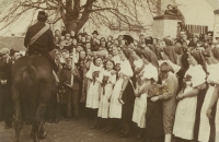 German field-riding ceremony, Stonařov, 1930s; the group by the tree includes Hermina Schebesta Musilová