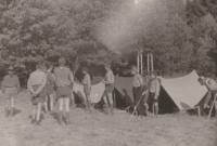 Summer camp of the 233rd scout band in Šluknov. 1969