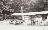 Summer camp of the 233rd scout band in Šluknov - kitchen and canteen. 1969