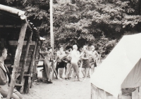 Summer camp of the 233rd scout band in Šluknov. 1969